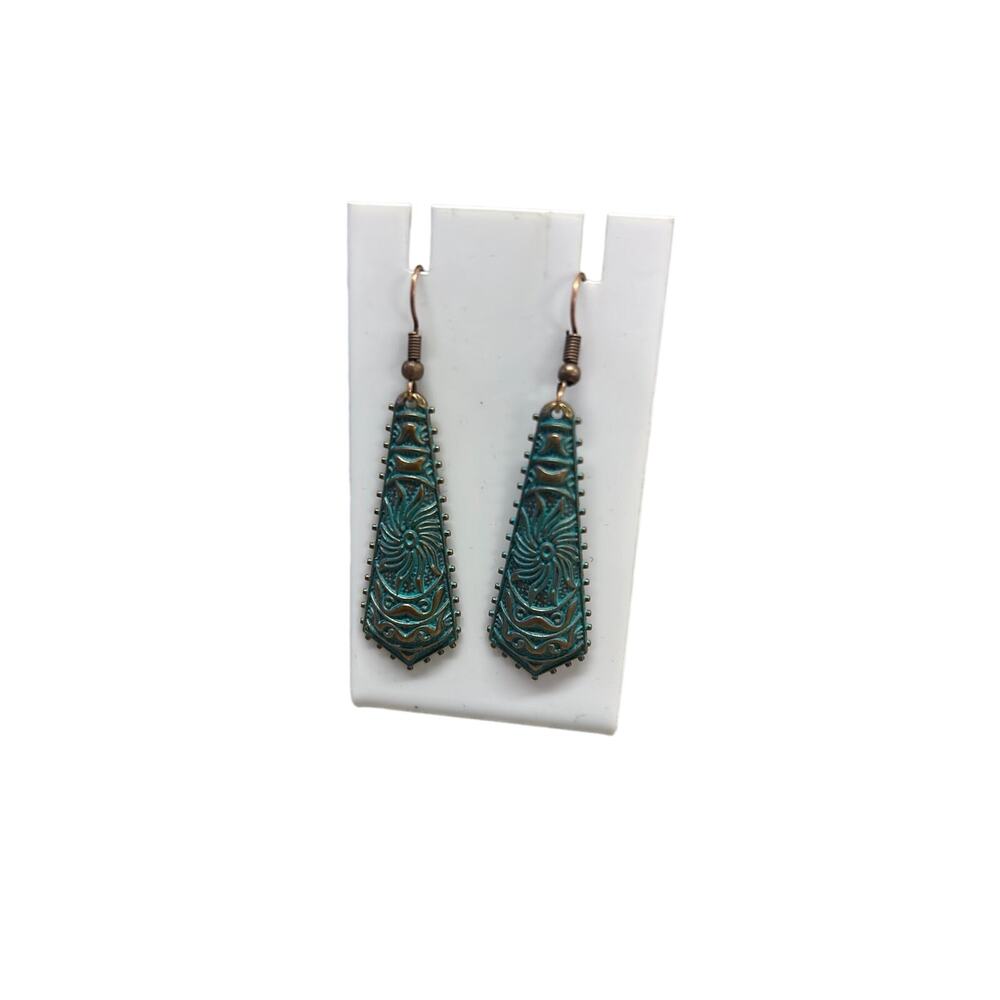 Teal and copper sun earrings